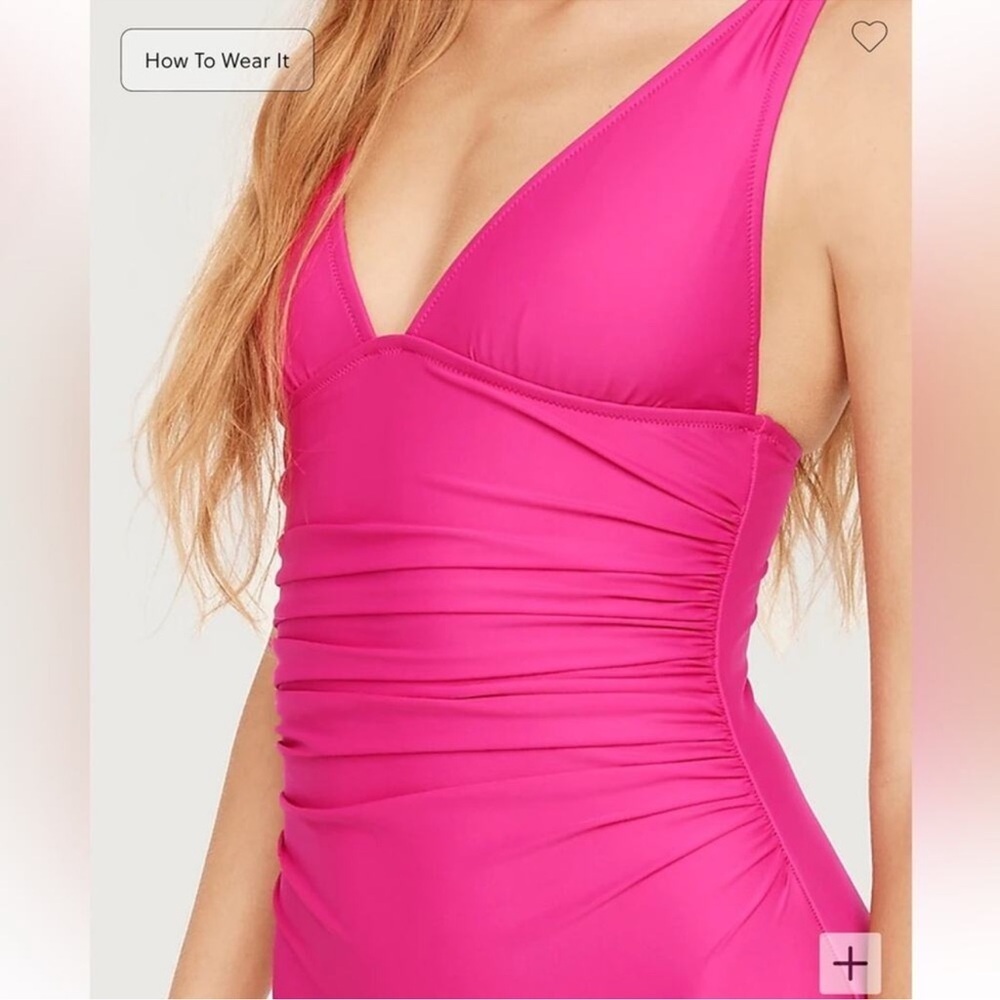 J. Crew Ruched V neck one piece Swimsuit Size Radiant Fuchsia NWT - Picture 2 of 3